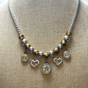 LCI Mixed Metal Charm Necklace Gold Silver Heart Star Celestial Boho 90's 80's